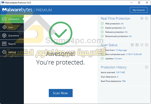 برنامج مالوير بايت Malwarebytes Anti-Malware Premium كامل