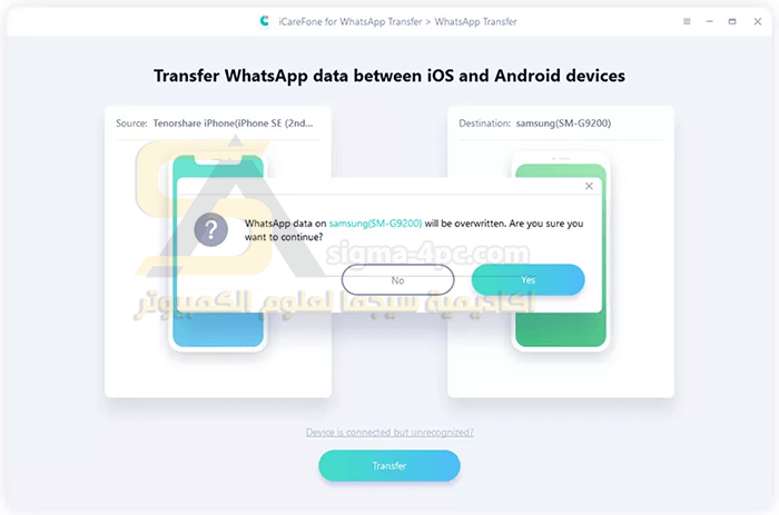 Tenorshare Icarefone لنقل Whatsapp - موجه الكتابة فوق البيانات
